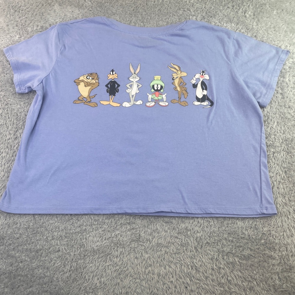 Looney Tunes Graphic T-Shirt Womens XL Purple Tweety Bird Characters Crop Top - Picture 4 of 6